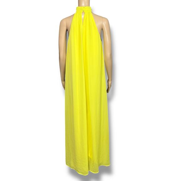 H&M Womens Maxi Tent Dress Chiffon High Collar Halter Top Sleeveless Yellow Smal - Picture 4 of 10